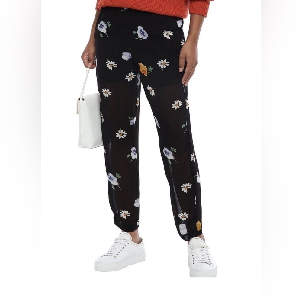 Ganni Dainty Georgette Black Floral Pants, Size 38 (6)
